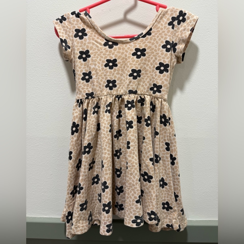 Alice & Ames Floral Patterned Kids Dress - Black and Tan